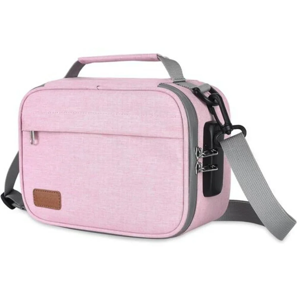 Pink lockable storage case with smell proof bag organizer set travel safe box